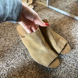 Lucky brand suede tan wedges- size 11- worn once